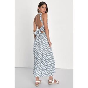 Lulus Flirty Fave Ivory Floral Print Tie-back Midi Dress White - Size L